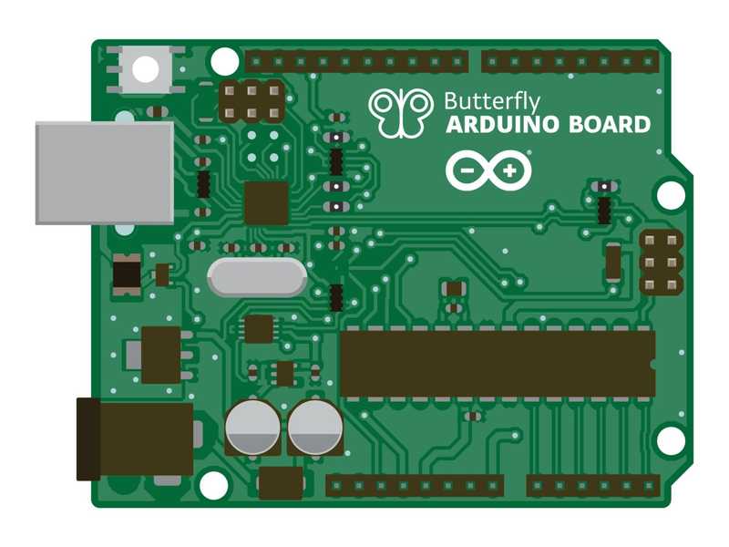 Board with the logo "Butterfly arduino board"