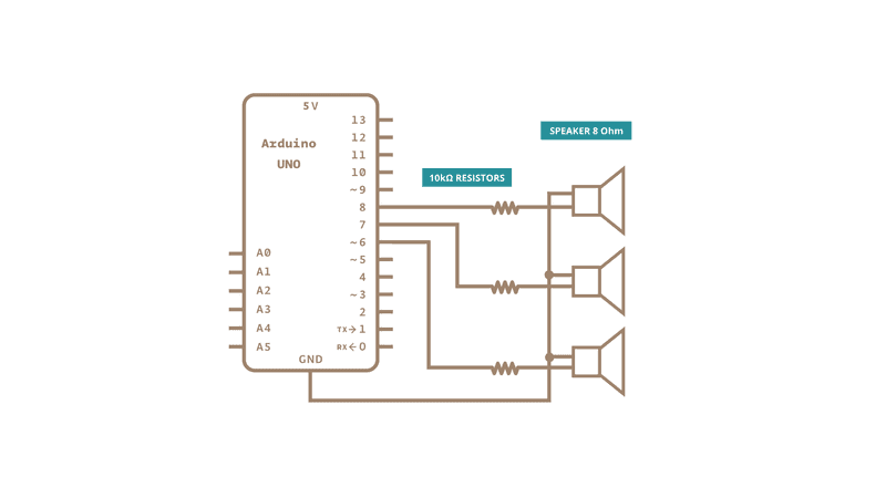 arduino 3 speakers schem