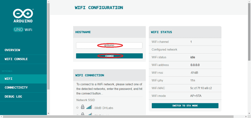 Arduino UNO WiFi configuration menu